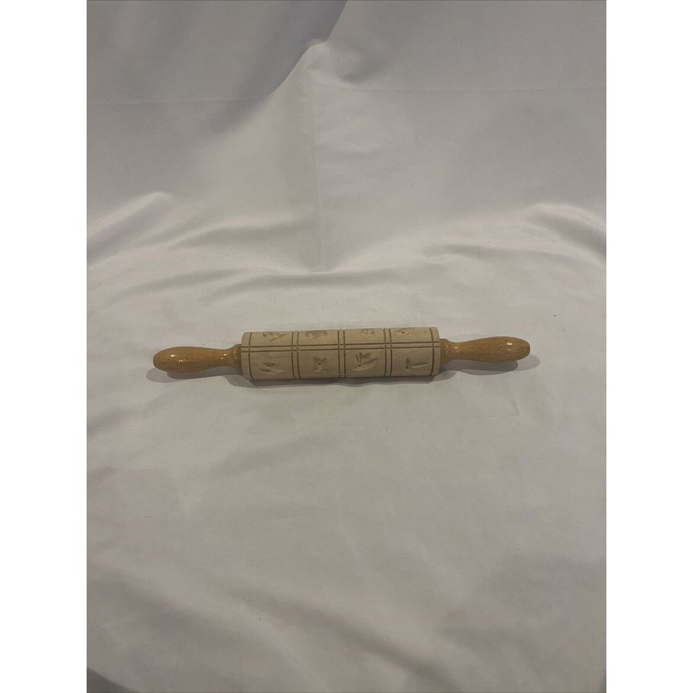 Vtg Embossed Wood Rolling Pin Dough Roller 15" Engraved